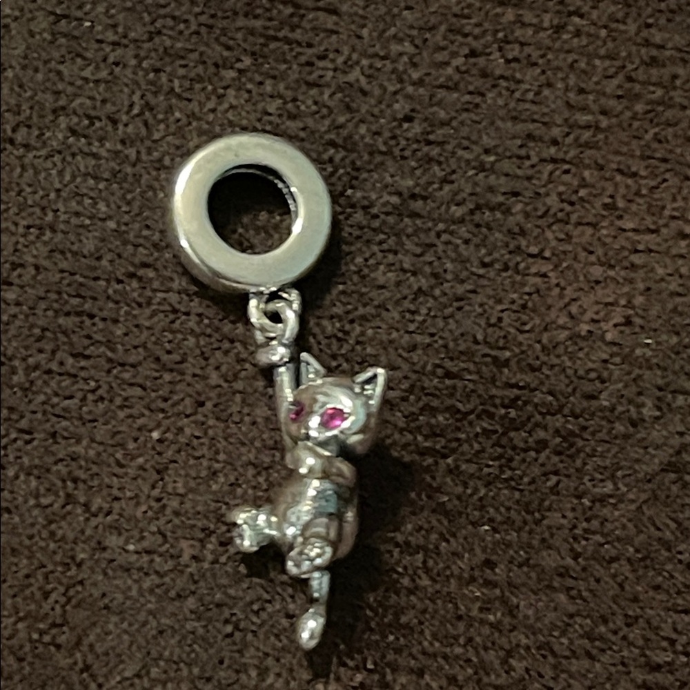 Silver Cat Charm with Pink Accents